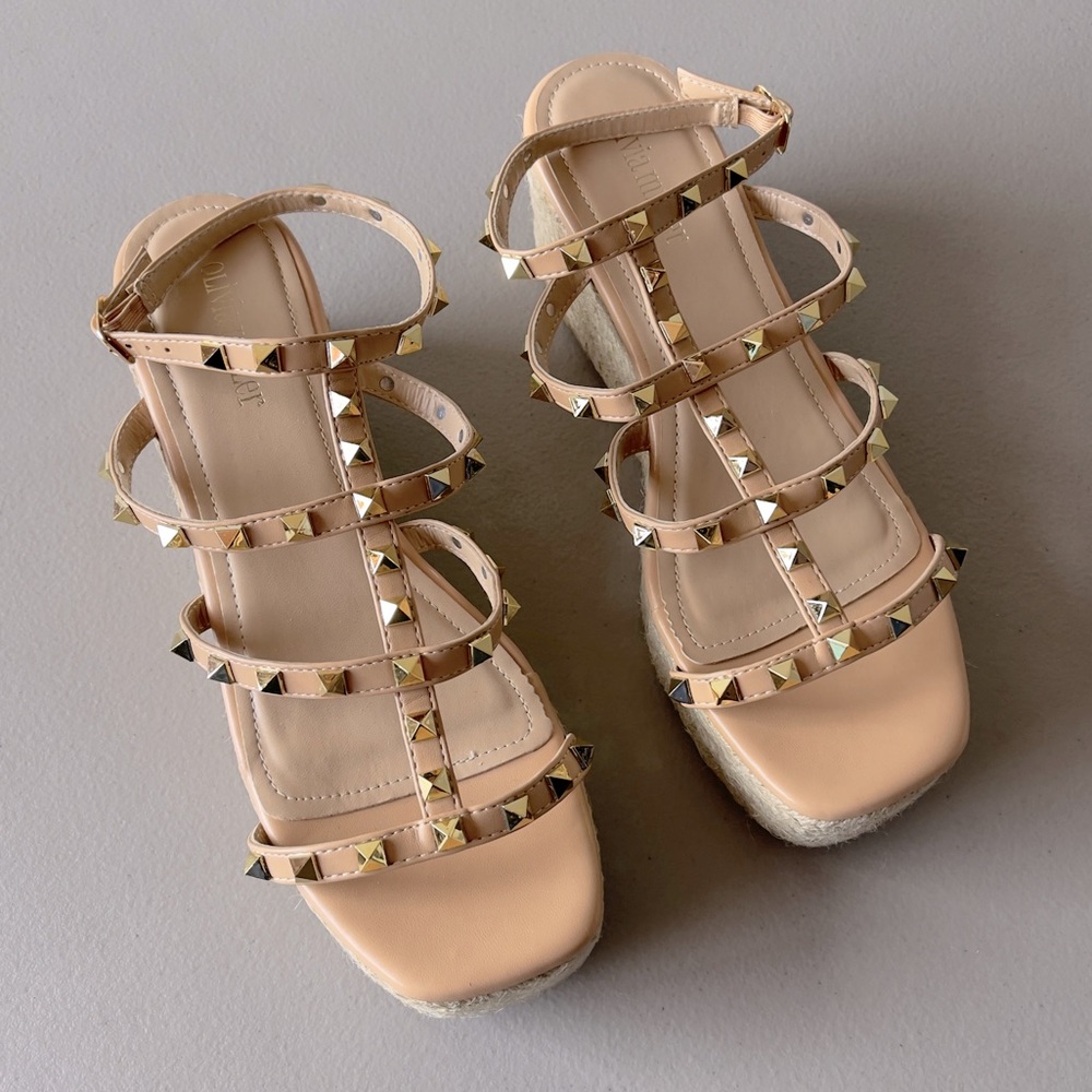 Olivia Miller Studded Espadrille Wedge Sandals Sz 11